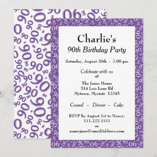 Invitation 90e anniversaire Random Number Motif violet/blanc
