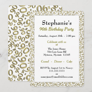 Invitation 90e anniversaire Random Numéro Motif Or/Blanc