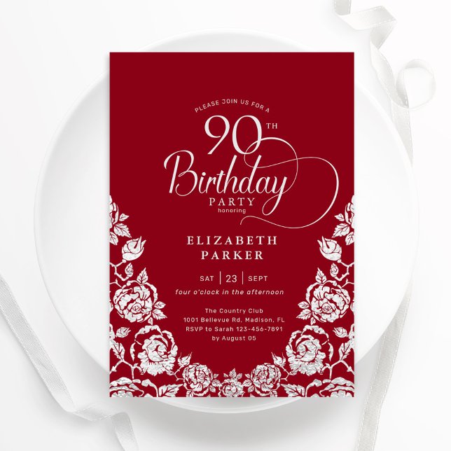 Invitation 90e anniversaire Roses d'argent rouge (Créateur téléchargé)