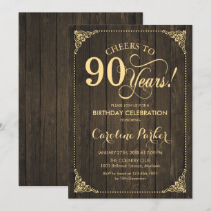 Invitation 90e anniversaire - Rustic Wood Gold