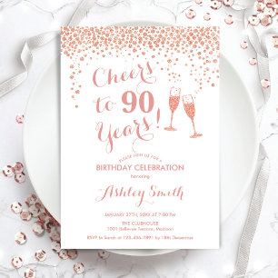 Invitation 90e Anniversaire - Salutations À 90 Ans Rose Or Bl