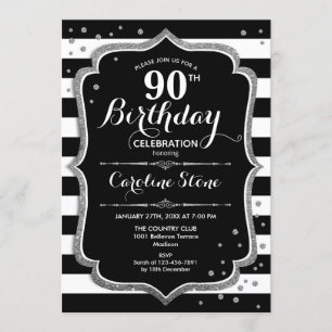 Invitation 90e anniversaire - Silver Black White Stripes