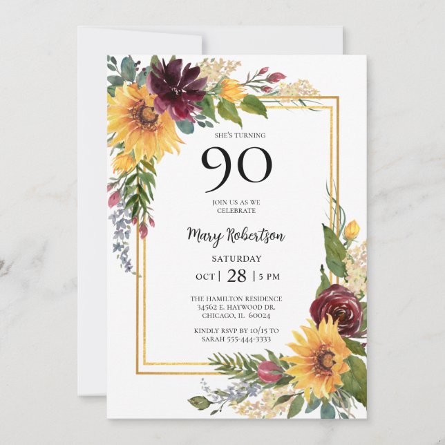 Invitation 90e anniversaire Tournesols (Devant)