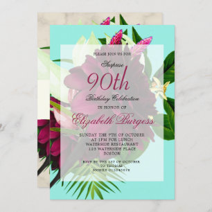 Invitation 90E Crème Bleue Floral Élégant Anniversaire Modern