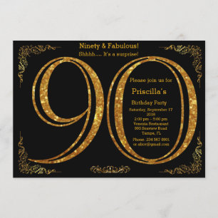 Invitation 90e, fête d'anniversaire, 90 ans, Gatsby, noir et 