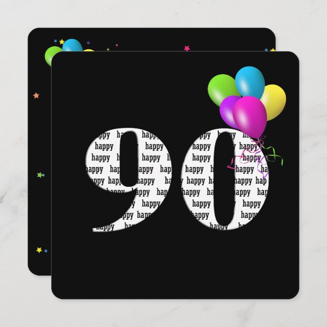 Invitation 90e fête d'anniversaire avec bouquet de ballons (Devant / Derrière)
