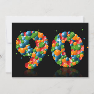 Invitation 90e fête d'anniversaire, avec bulles et balles