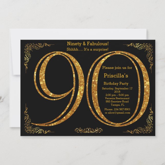 Invitation 90e, fête d'anniversaire, Quatre-vingt-dix, Gatsby (Devant)