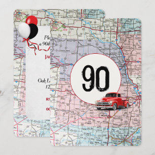 Invitation 90e fête d'anniversaire Red Retro Truck