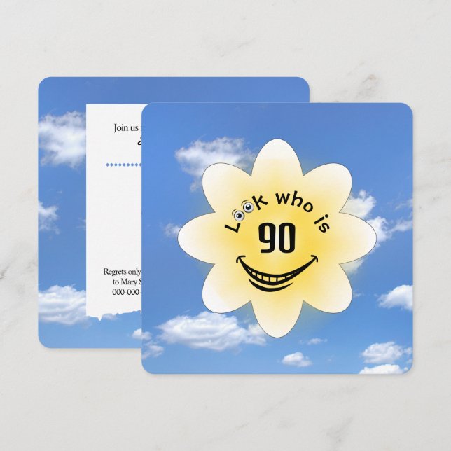 Invitation 90e fête d'anniversaire Sunshine d'été (Devant / Derrière)