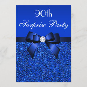 Invitation 90e Surprise Party Royal Blue Sequins and Bow