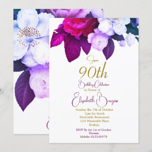 Invitation 90ème Rose Plum pourpre Bourgogne Elégant Annivers
