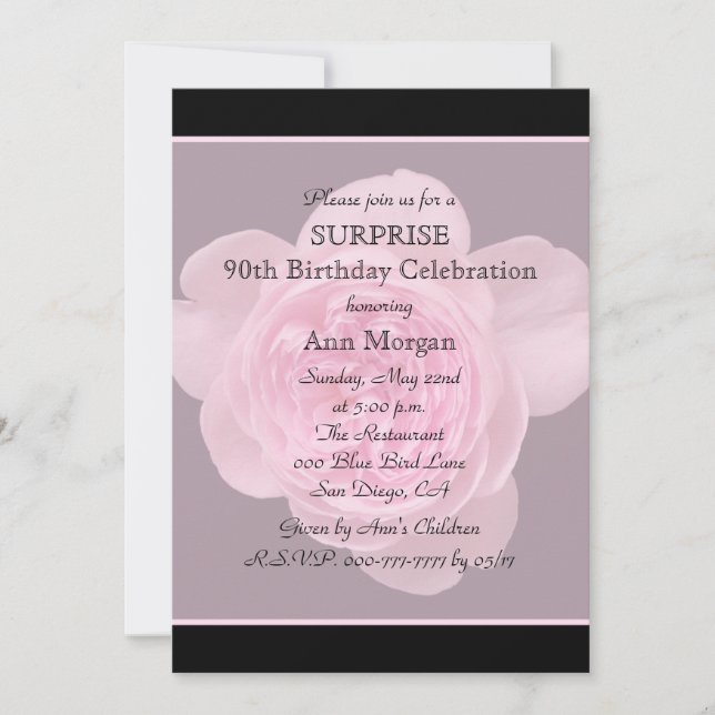 Invitation 90ème Surprise Anniversaire Rose d'invitation Flor (Devant)