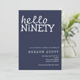 Invitation 90th Birthday Party Mens Hello Ninety Navy Blue