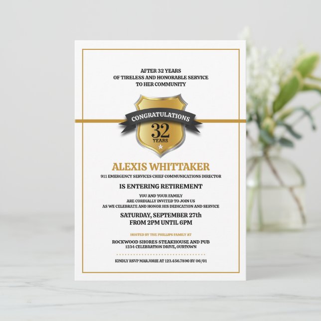 Invitation 911 Dispatch Thin Gold Line Retraite Party (Debout devant)