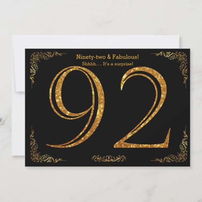 Invitation 92e anniversaire, styl Gatsby, parties scintillant (Devant)