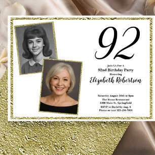 Invitation 92e Photo personnalisé blanc et or 