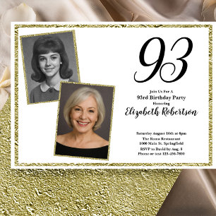 Invitation 93e photo personnalisée blanc et or