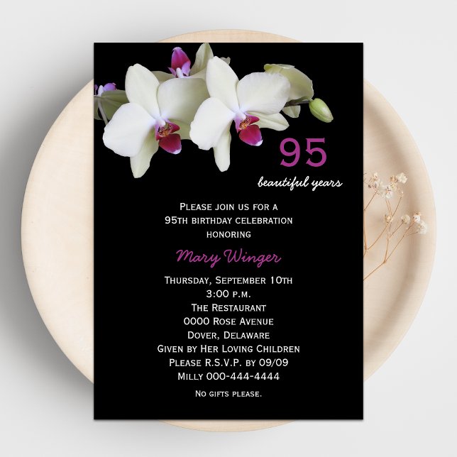 Invitation 95e anniversaire de fête Orchidées (Créateur téléchargé)