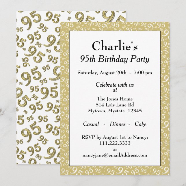 Invitation 95e anniversaire Random Number Motif Gold/White (Devant / Derrière)