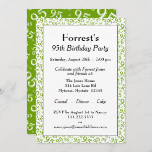 Invitation 95e anniversaire Random Number Motif Vert/Blanc