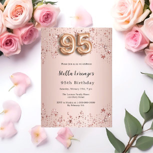 Invitation 95e anniversaire rose étoiles rose or
