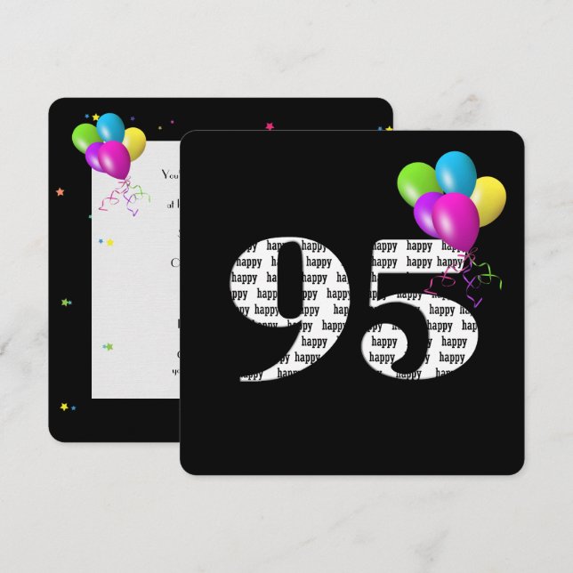 Invitation 95e fête d'anniversaire avec bouquet de ballons (Devant / Derrière)