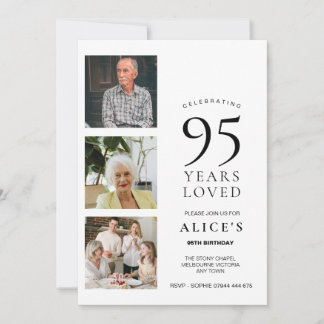 Invitation 95th Party Invite with Photo, 95 Years Loved
