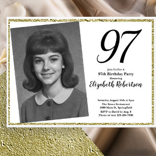 Invitation 97e Photo personnalisée blanc et or 