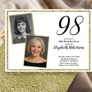 Invitation 98e Photo personnalisé blanc et or 