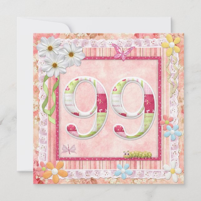 Invitation 99ème anniversaire style scrapbooking (Devant)