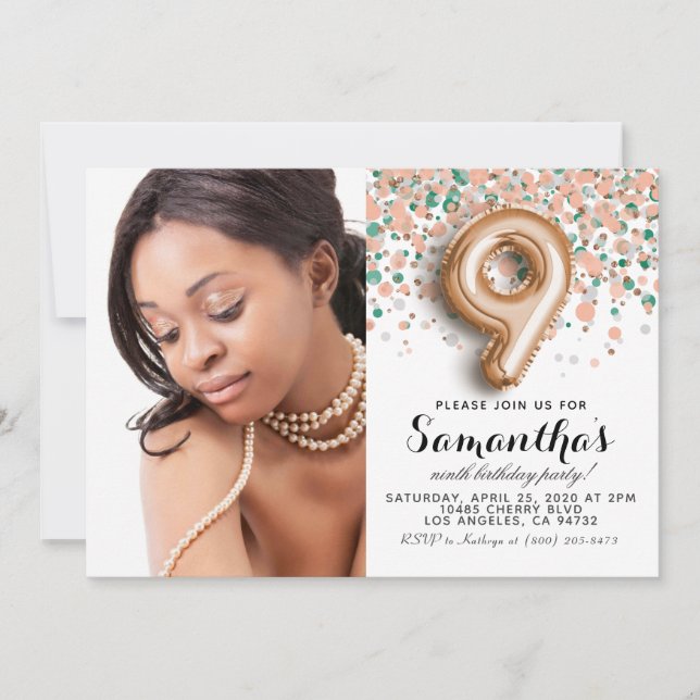 Invitation 9e anniversaire Confetti Gold Portrait (Devant)