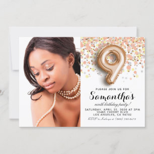 Invitation 9e anniversaire Confetti Gold Portrait