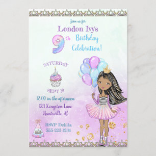 Invitation 9e anniversaire fille princesse africaine américai