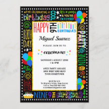 9e anniversaire Fun Couleur Crazy Texte sur Black 