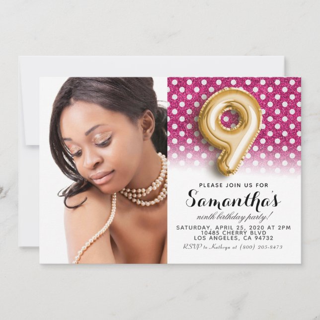 Invitation 9e anniversaire Polkadot Portrait (Devant)