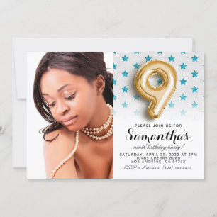 Invitation 9e anniversaire Star Confetti Portrait