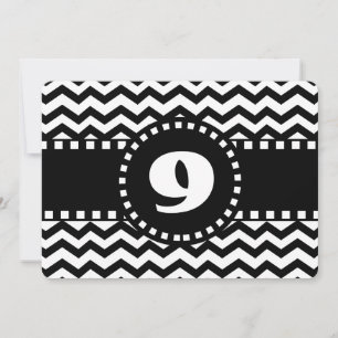 Invitation 9e fête d'anniversaire Chevron noir et blanc W09B