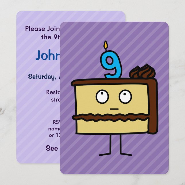 Invitation 9e gâteau d'anniversaire avec bougies (Devant / Derrière)
