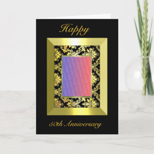 Invitation A1 50e anniversaire Gold Black Damask Photo
