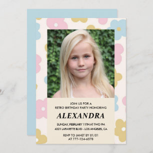 Invitation à 12e anniversaire Fleurs Super rétro m