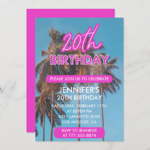 Invitation à 20e anniversaire Summer Pink Palm tre