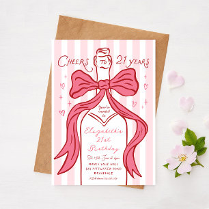 Invitation À 21 ans, félicitations Ruban Coquette Rose 21ème