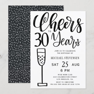 Invitation À 30 ans, joyeux anniversaire en noir et blanc