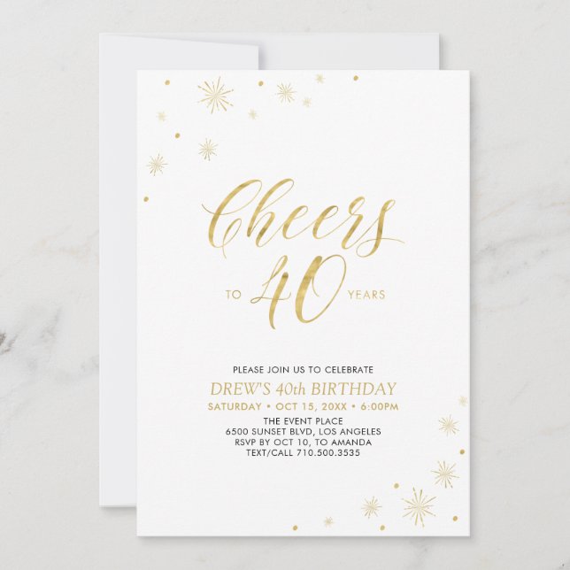 Invitation À 40 | Gold Modern 40th Birthday Party (Devant)
