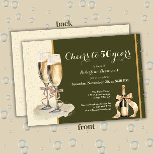 Invitation À 50 Ans Champagne Vert Crème Anniversaire