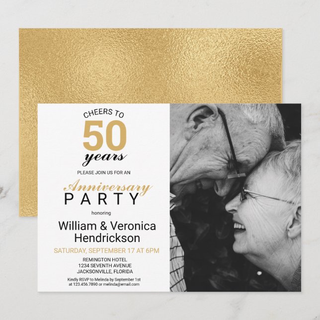 Invitation À 50 ans de bonheur Or 50e anniversaire de mariage (Devant / Derrière)