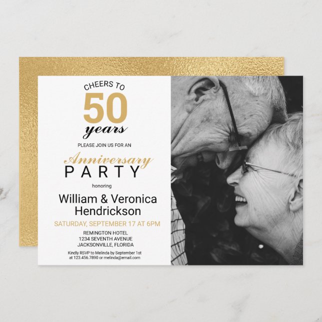 Invitation À 50 ans de mariage Or 50e anniversaire de mariage (Devant / Derrière)