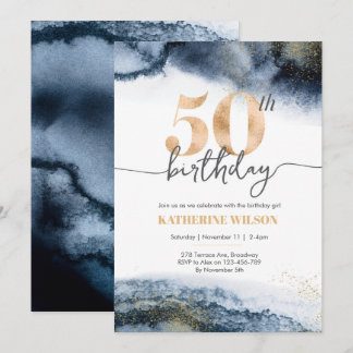 Invitation à 50e anniversaire Couleur d'eau et or