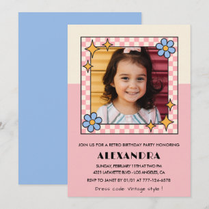 Invitation à 5e anniversaire Retro Super Rose Fleu